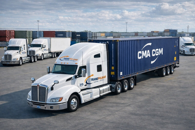Camión Transpolinar con contenedor CMA CGM